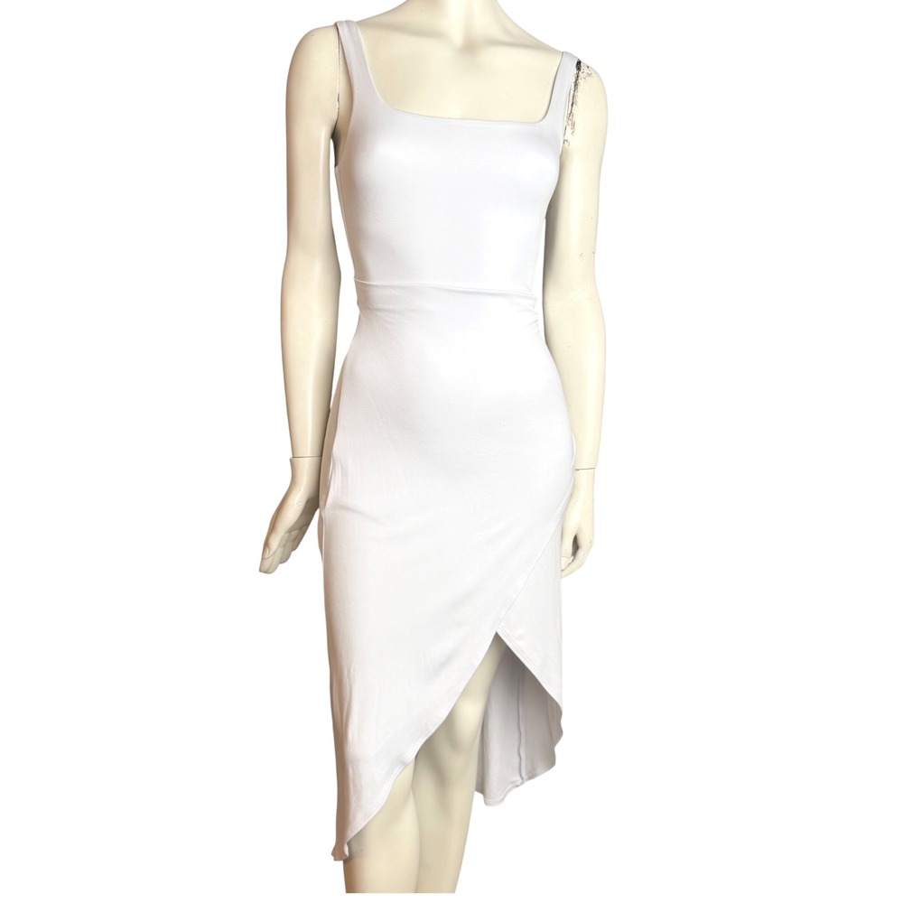 Aritzia Wilfred White BodyCon Wrap Midi Dress Square Neck Minimalist Size XS